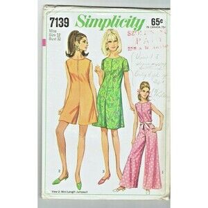 Simplicity 7139 Size 12 Bust 32 Misses Womens Pantdress Pants Vintage Pattern